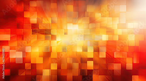 Fiery red orange gold yellow abstract background. Geometric shape. Square rectangle block pattern. Pixel effect. Rough grain noise. Mosaic collage mix. Bright colour. Hot. Futuristic design template.