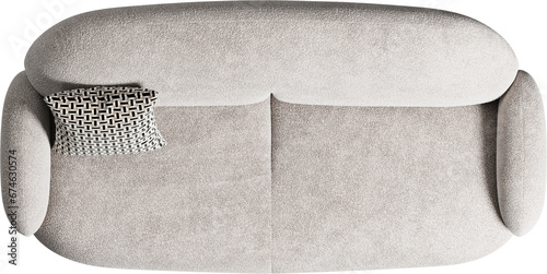 Top view of boucle white sofa with cushions