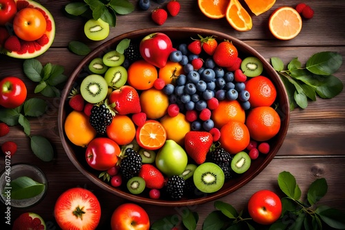 An enticing image of a colorful fruit salad bowl with a variety of fresh, © Shahryar