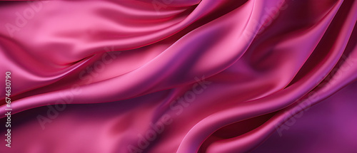 Purple pink red silk satin. Luxury background with space for design. Viva magenta color. Drapery. Silky fabric. Banner. Wide. Long. Panoramic. Christmas, Mother's Day, Birthday, Valentine.