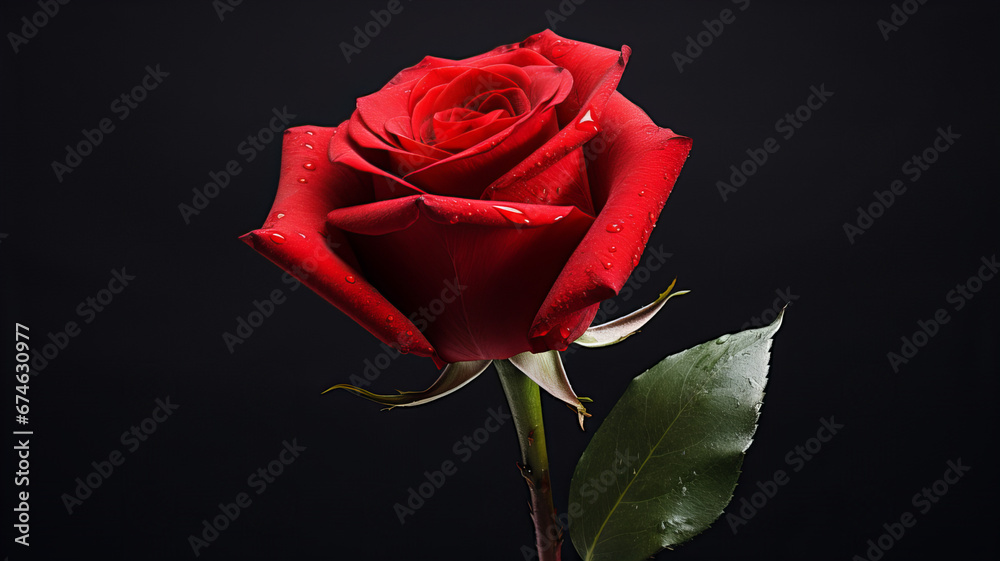 close up from an elegant red rose with water drops, Valentine's Day close up from an elegant red rose with water drops, Valentine's Day