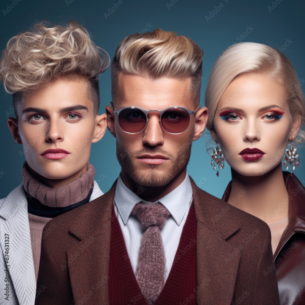 Portrait of a group of handsome stylish people in retro style. Collage Portrait of a group of handsome stylish people in retro style. Collage