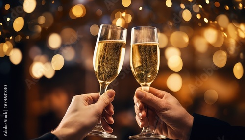 two couple hands clink glasses,celebrating for the new year 