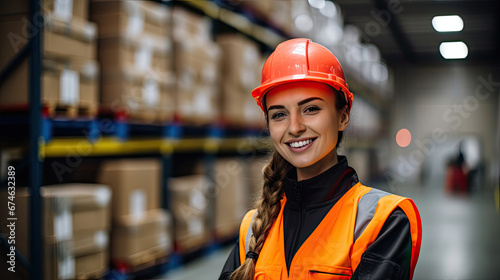 Young woman as apprentice in training in logistics profession with safety helmet © Sasint