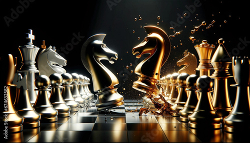 White and golden epic chess battle © Michael