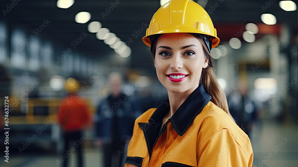 Young woman as apprentice in training in logistics profession with safety helmet Young woman as apprentice in training in logistics profession with safety helmet
