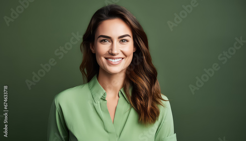 Strong woman in shirt smiling and looking at the camera