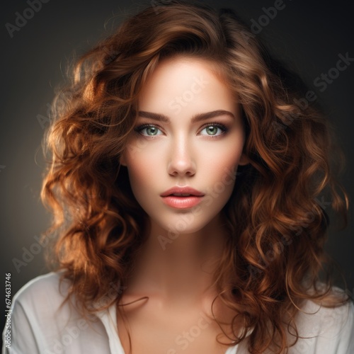Fashion portrait closeup of a beautiful woman with natural makeup and wavy hair