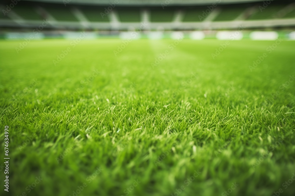 Textured green field within a soccer stadium