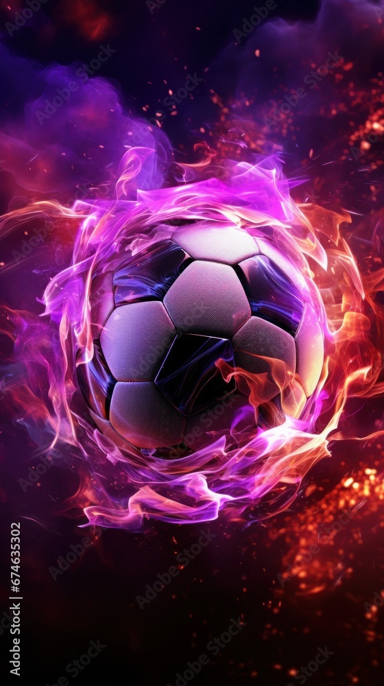 Fototapeta premium soccer ball and flames background wallpaper