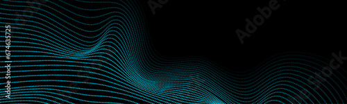 Blue futuristic dotted wavy lines abstract technology background. Hi-tech vector banner design