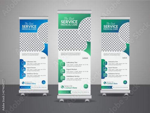 For medical or Diagnostic Centre advertising, The best service Healthcare roll up banner 
Advertising banner. brochure cover template