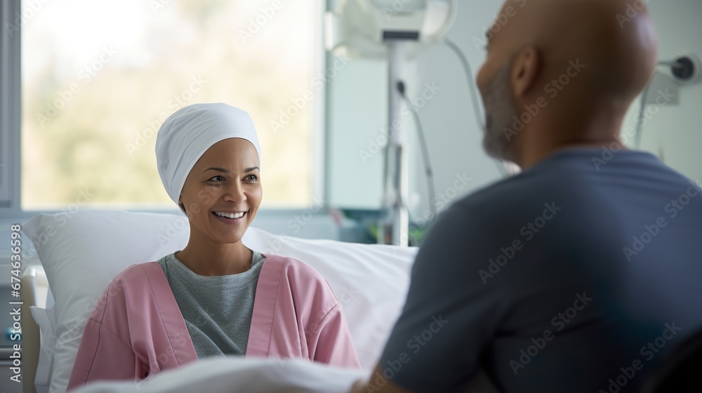 Cancerpatient consult with doctor in uniform in hospital Cancerpatient consult with doctor in uniform in hospital
