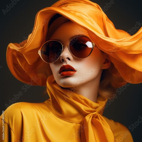 Close-up photo portrait of a beautiful charming woman in bright, beautiful clothes. Style, beauty and fashion concept © koplesya