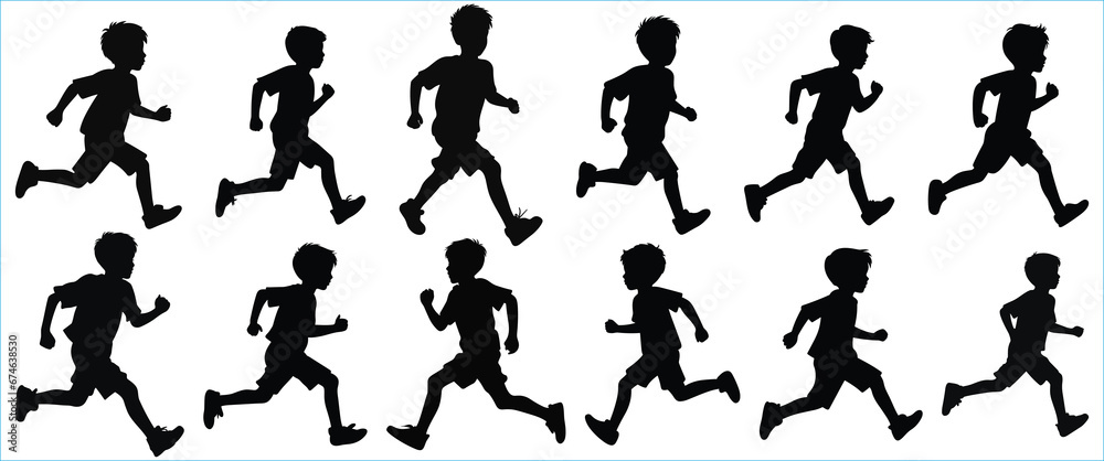 Boy running pose silhouette, Boy silhouette in Running pose