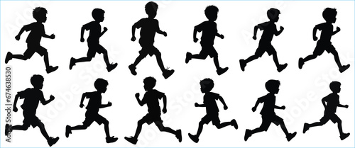 Running people silhouette collection  Boy running pose silhouette  Silhouette of children running