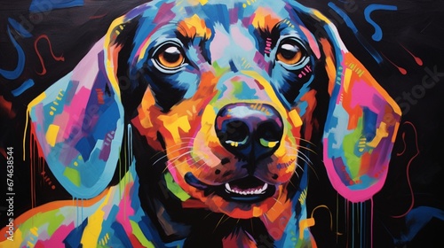 an expressive neon oil painting of a Dachshund dog, emphasizing its charm and character with bold brushwork.