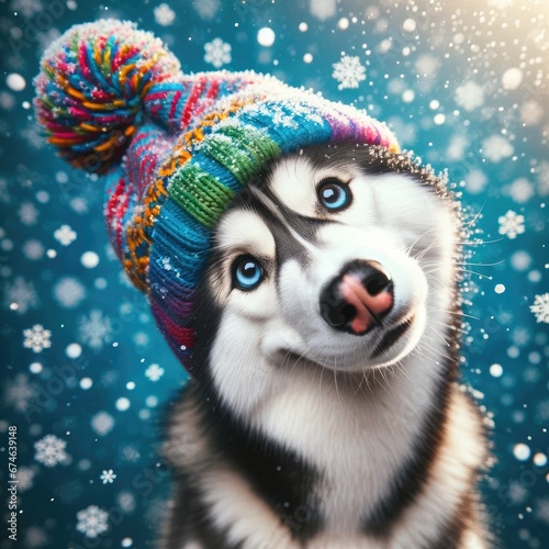 Whimsical Winter Husky in Beanie © Tadeusz