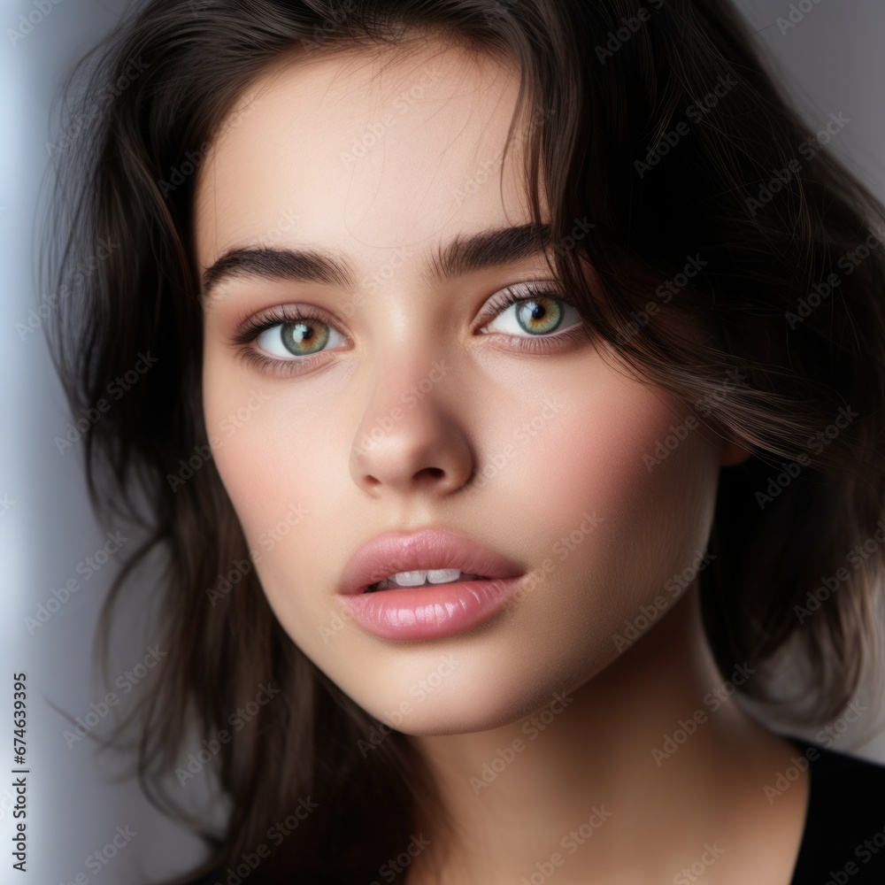 Close-up photo portrait of a beautiful charming woman with natural makeup Close-up photo portrait of a beautiful charming woman with natural makeup
