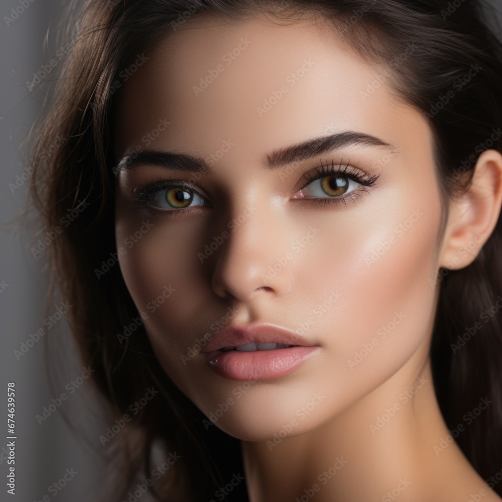 Close-up photo portrait of a beautiful charming woman with natural makeup Close-up photo portrait of a beautiful charming woman with natural makeup