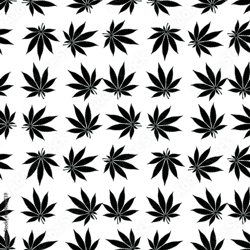 Cannabis black leaves illustration seamless texture pattern. Marijuana leaf background design template art blank. © Oleksiy Oliinyk