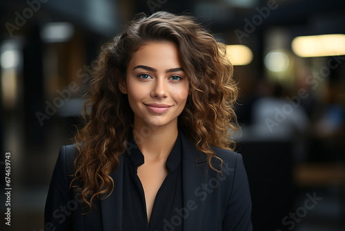 Fashion portrait, Beautiful dark-haired girl, TV presenter in studio.
