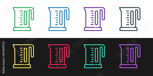 Set line Electric kettle icon isolated on black and white background. Teapot icon. Vector