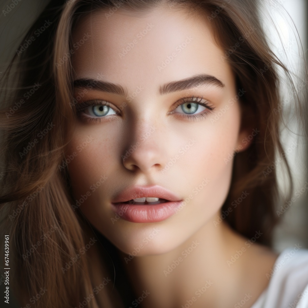 Close-up photo portrait of a beautiful charming woman with natural makeup Close-up photo portrait of a beautiful charming woman with natural makeup