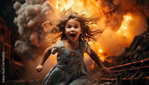 Dziewczynka uciekająca przed wybuchem. 