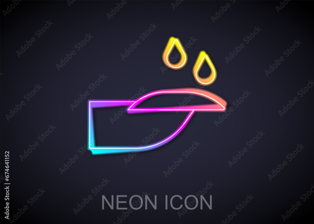 Fototapeta premium Glowing neon line Nail manicure icon isolated on black background. Vector