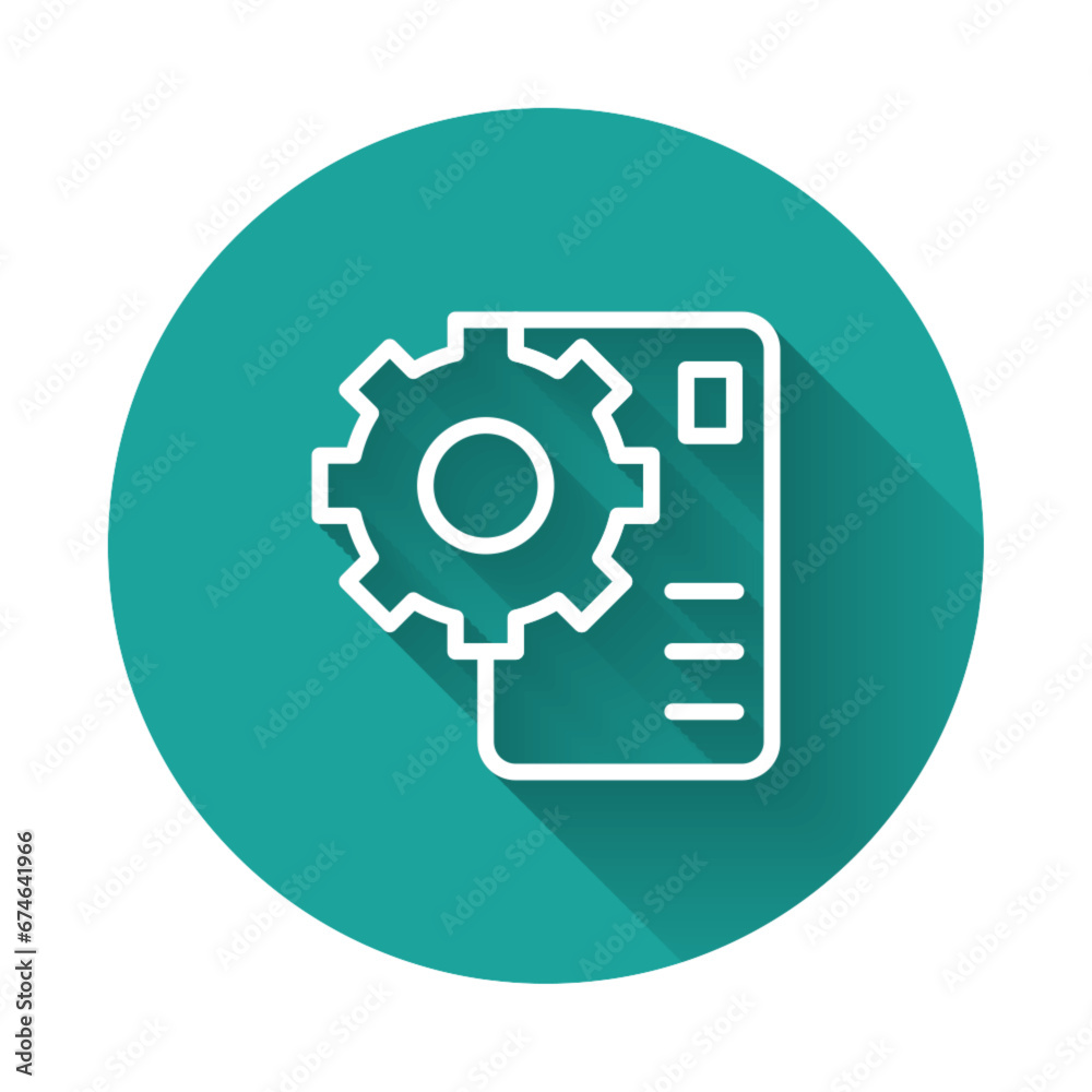 White line Neural network icon isolated with long shadow background. Artificial intelligence AI. Green circle button. Vector White line Neural network icon isolated with long shadow background. Artificial intelligence AI. Green circle button. Vector