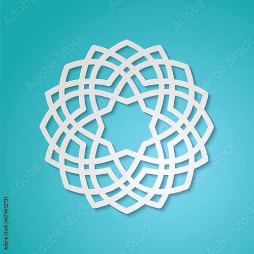 Round ornamental 3d cutout decoration with shadow. Simple mandala circular pattern laser cutting template. Wedding invitation or greeting card design. Vector illustration