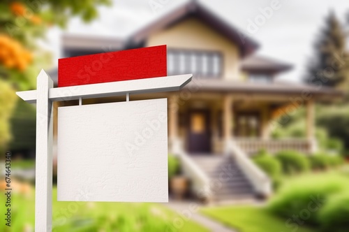 A fake sale sign on house background. rental scams, AI generated image