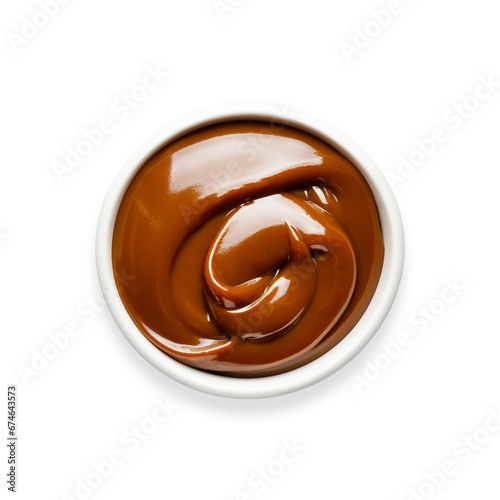 Top view of a bowl full of dulce de leche on transparent background.  photo