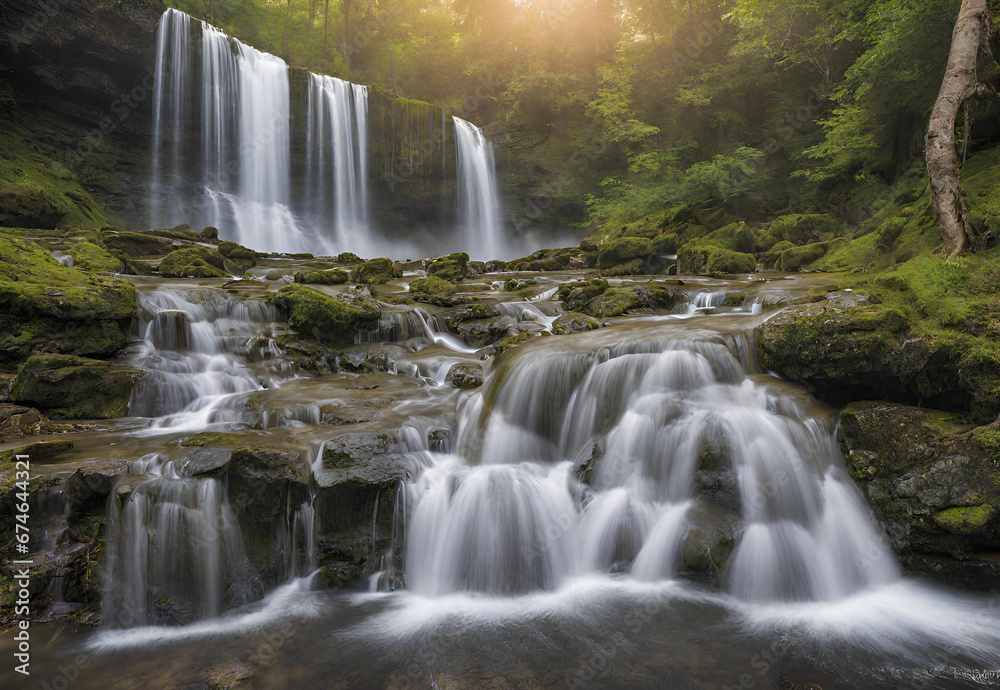 Fototapeta premium Cascade Waterfalls: Chasing Waterfalls in Nature's Symphony.