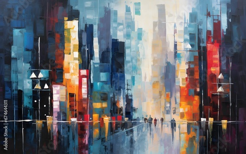 Panoramic view of a modern city at night. Abstract illustration.