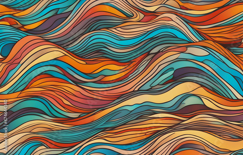 Colorful wave pattern. Wavy background digital painting. AI generative illustration.