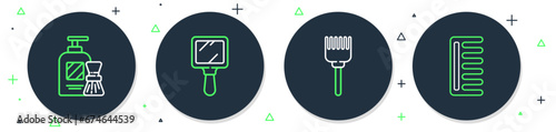 Set line Hand mirror, Hairbrush, Shaving gel foam and icon. Vector