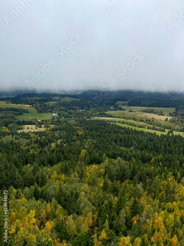 Autumn mountain landscape with large stones. Poland, Stolowe Mountains