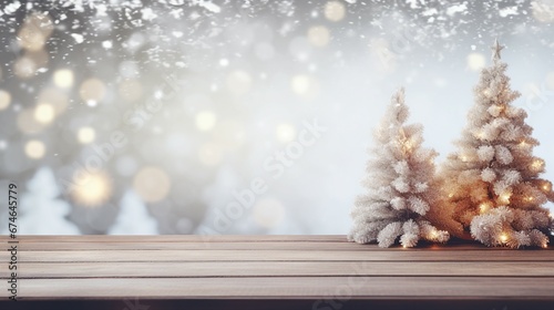 Xmas and New Year Abstract Background with Empty Wooden Texture for Festive Designs