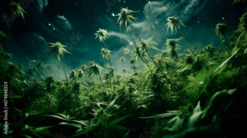 Marijuana leaves  cannabis on a dark background  beautiful background. Outdoor Cannabis Flowers field marijuana.