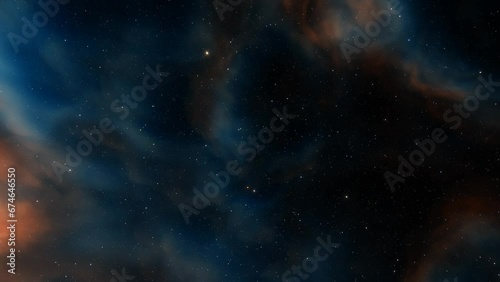 Flight through the galaxy, through the stars of the nebula in space. Colorful space background