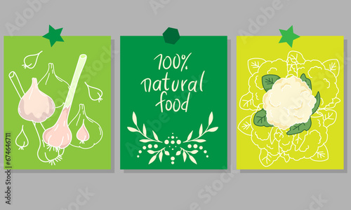 Wallpaper Mural Motivational vertical poster with Vegan Food lettering decorated with vegetables, berries, greens and fruits. Flat vector illustration of vegetarian placard or card with place for text Torontodigital.ca
