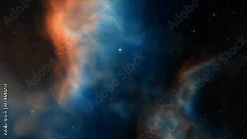 Flight through the galaxy, through the stars of the nebula in space. Colorful space background
