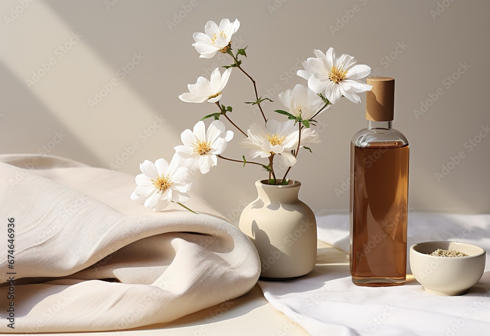 set of health spa products on a light cozy background.