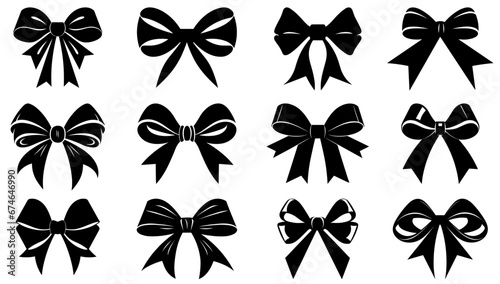 Bow icon. Set of different black gift bow isolated. Gift bow icon drawing