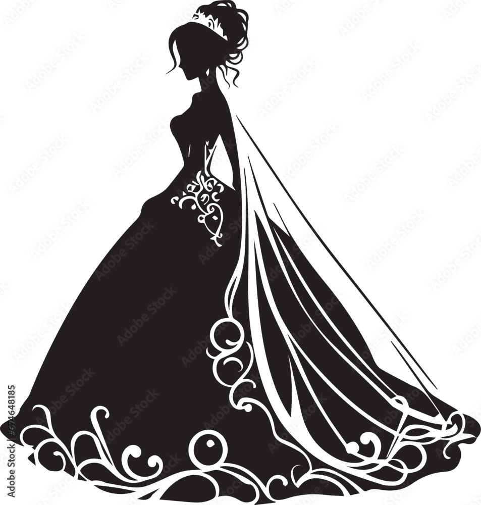 Bride Silhouette Set Isolated, Princess Vector Silhouette