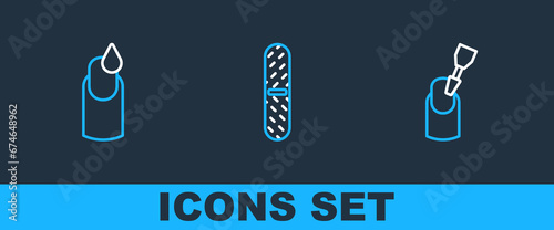 Set line Milling cutter for manicure, Manicure and Nail file icon. Vector