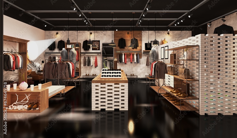 fashion shop in the store, 3d render