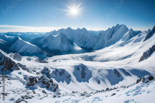 Panoramic view of snow-capped mountain peaks 